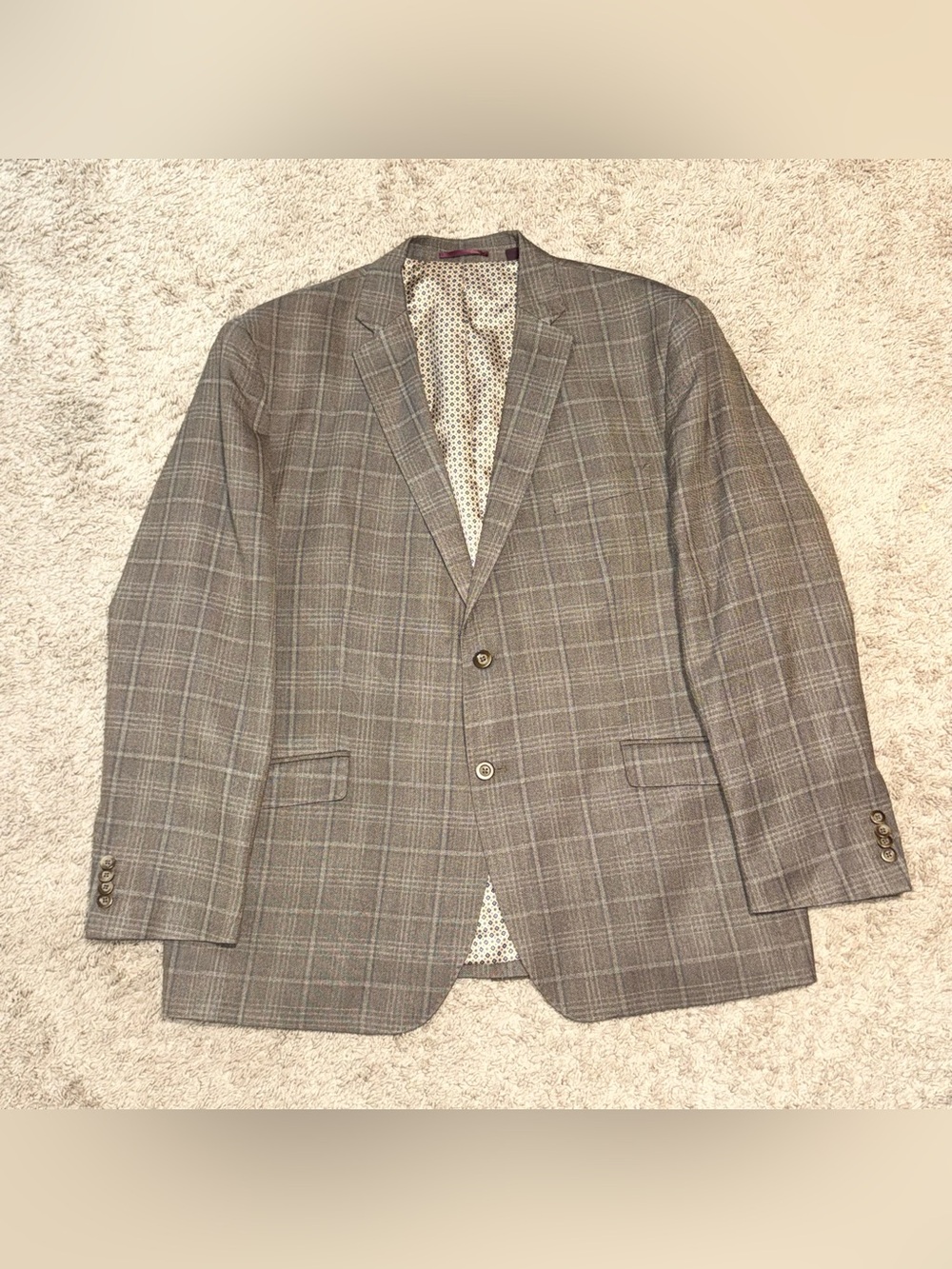 Johnston & Murphy Window Pane Luxury Lined Silk & Wool Suit Coat Blazer Mens 2XL